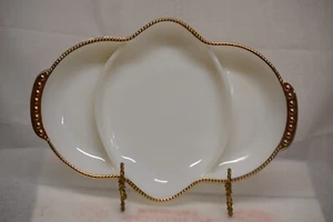 VINTAGE FIRE KING MILK GLASS WITH GOLD TRIM RELISH TRAY USA - Picture 1 of 3