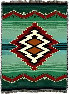 72x54 Turak Southwest Green Red Geometric Tapestry Afghan Throw Blanket - Picture 1 of 1