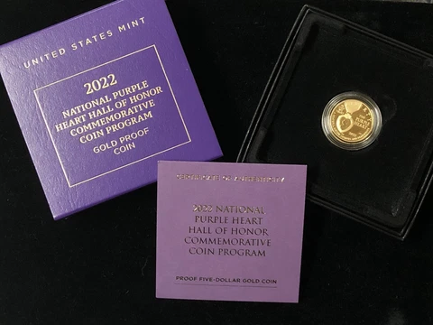 2022 W Commemorative National Purple Heart Hall of Honor $5 Gold Coin In OGP Cover