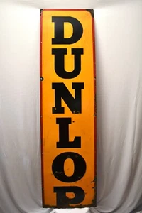 Vintage Dunlop Tyres Tire Enamel Porcelain Sign Large Yellow Black Collectible - Picture 1 of 9