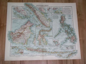 1910 MAP OF INDONESIA BORNEO SUMATRA JAVA CELEBES SINGAPORE PHILIPPINES - Picture 1 of 19
