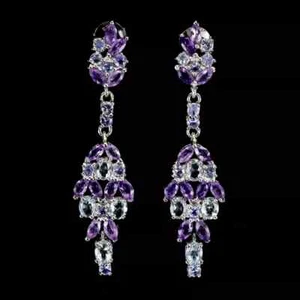 Sterling Silver Earrings Tanzanite Amethyst Genuine Natural Mined Gems - Picture 1 of 24