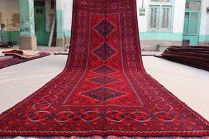 3x9 "Luxurious Red Afghan Runner - Timeless Hand-Made Elegance" - Picture 1 of 12