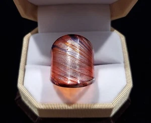 Unique Red w/ ribbons of  Blue, Gold & Silver Hand Blown Glass Bling Ring Sz 7.5 - Picture 1 of 4