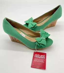 Neu Dexflex Comfort Fabric Round Toe Keilabsatz Schuhe grün Größe US 7, UK 5, EU 38 - Bild 1 von 4