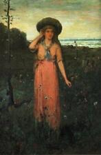 Peinture à l'huile Abbott-Fuller-Graves-Cueillette-Fleurs-by-the-Sea jeune fille beauté