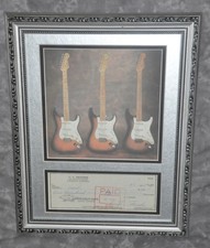 Leo Fender Signed 1965 Business Check Matted Framed w/ Stratocaster Photo 15x18