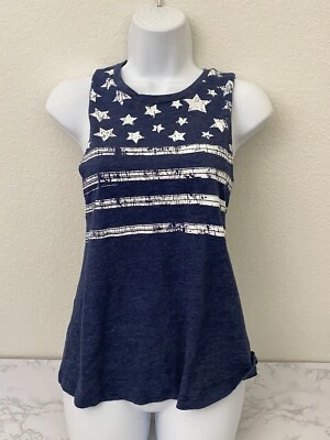 Bcg Woman's Sleeveless T-Shirt Size S American Flag Cinched Back Blue Top V1 - Image 1 of 4