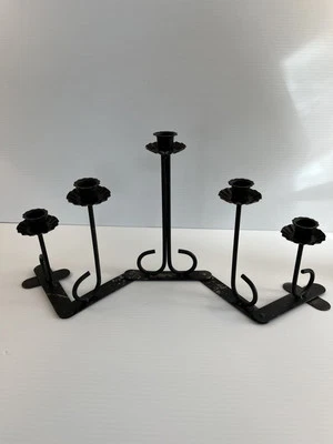 VTG Black Metal Tabletop or Mantle Tiered 5-Candle Holder Centerpiece Hinged - Image 1 of 4