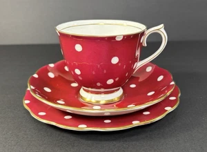 Royal Albert Bone China Polka Dot Series Red & White Footed Cup Saucer Plate Set - Picture 1 of 18