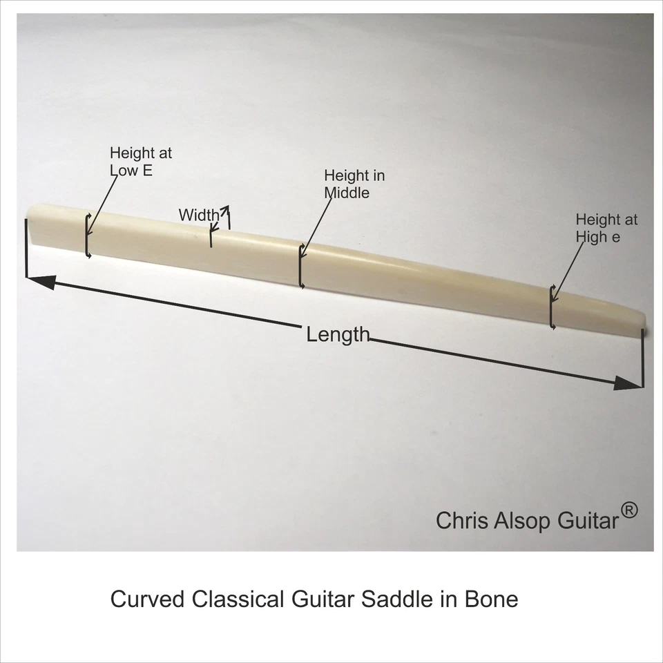 Curved Classical Guitar Bone Saddle. Select Size. UK Made by Chris Alsop Guitar - image 1 of 4