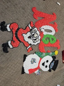 Vintage 3er Set Weihnachtsmann, Noel & Schneemann.  Popcorn geschmolzen Kunststoff Weihnachten  - Bild 1 von 8