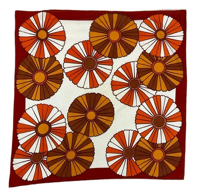 VTG 60S 70S BROWN WHITE BURGUNDY ORANGE MOD FLOWER POWER FLORAL DAISY SCARF - Image 1 of 4