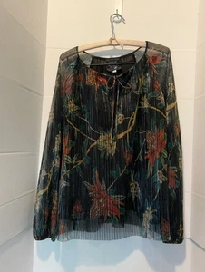 JOHNNY WAS Boho Blumen 100% SEIDE Plissee Bluse Top schwarz bunt Bauern Bo - Bild 1 von 13