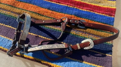 Leather Show Halter w/ Silver - Horse Size - Has Repair to Buckle - Image 1 of 4
