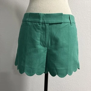 NWT J. Crew Shamrock Green Linen Blend Scallop Short Sz 4 - Picture 1 of 7