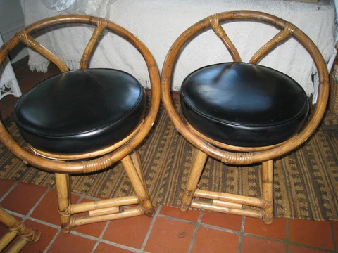 MID CENTURY MODERN BENTWOOD BAMBOO SWIVEL4 BLACK CHAIRS SET OF 4 Cover