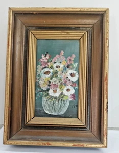 Vintage Vaz Flower oil Rare Picture Hand Painted Art Framed Signed Artist 10.5" - Picture 1 of 4