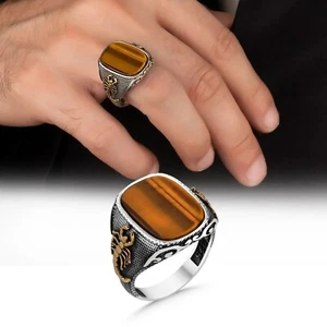 Scorpion Men's Ring 925 Sterling Silver Tiger's Eye Gemstone Jewelry - Picture 1 of 4