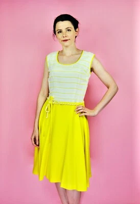 1960's Vintage Elinor Porler Yellow & White Striped Sun Summer Dress - S to M - Image 1 of 4