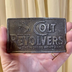 Vintage Western COLT REVOLVERS "The World's Right Arm" Bronze Belt Buckle - Picture 1 of 4