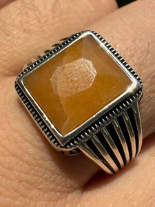 10ct Genuine Natural Yellow Sapphire Gemstone Mens Real Solid 925 Silver Ring - Picture 1 of 20