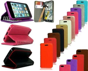 For Apple iPhone 5s 6 7 Plus New Stylish Leather Flip Stand Wallet Case + Glass - Picture 1 of 13