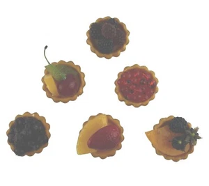 Mini Berry Fruit Tarts Pie Shell Realistic Display Food Faux Dessert Set of 6 - Picture 1 of 11