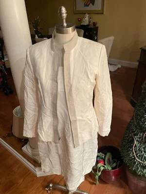 Blazer Chaqueta Harve Benard Talla 10P Blanco Lino Mezcla/Forrado Cremallera Frontal.Bolsillos Foto 1 de 4