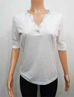 Nautica Women's V-Neck Sleep V-Neck Sleep Shirt Sleepwear Top, White, LARGE — 第 1/2 张图片