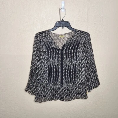 Blusa Max Studio Para Mujer Pequeña Gris Estampado Geométrico Seda Edición Especial Transparente Foto 1 de 4