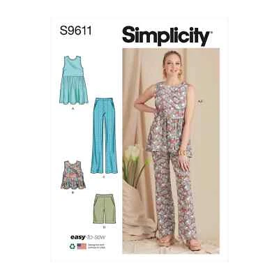 Simplicity Misses Tunic, Cropped Top, Pants & Shorts Sewing Pattern S9611 - Image 1 of 4