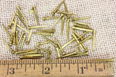 5/8” Old Brass Nails 50 Square Shoe Tacks Round Head Escutcheon Pins Vintage Cover