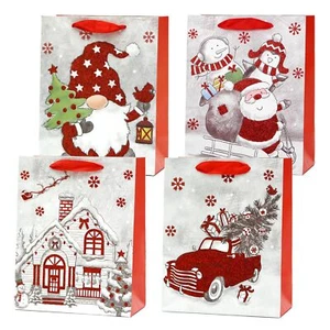 Red&White Christmas Gift Bags 4 PACK Extra Large 17" Christmas Gift Wrapping ... - Picture 1 of 6