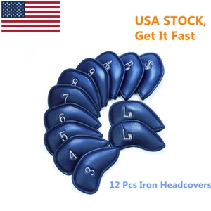 Golf Club Head Covers Iron Headcovers 12Pcs 3-SW Pu Leather Color Blue US Stock - Picture 1 of 7