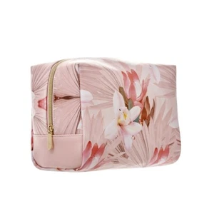 Bolso grande de maquillaje de belleza rosa con estampado de ramo exótico - Imagen 1 de 3