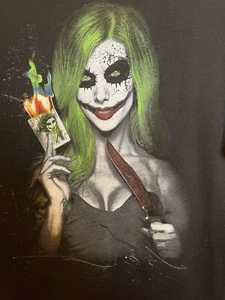 2000s Harley Quinn DC Comics Suicide Squad Joker Card Artwork T-Shirt Black 2XL - Picture 1 of 4