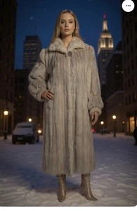 Gorgeous Ladies Vintage White & Silver Ranch Mink Coat Long Length - Bild 1 von 5