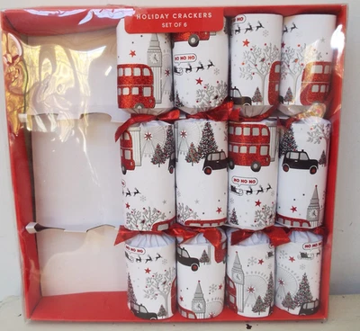 Set of 4 World Market Holiday Crackers London Christmas Red White OPEN BOX - Image 1 of 4