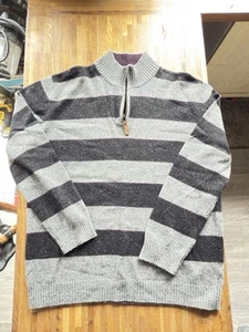 Maine New England - Men's Red Maroon Striped 1/4 Zip Merino Blend Jumper Medium - Picture 1 of 5