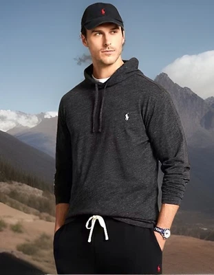 Polo Ralph Lauren Para Hombres Nuevo con Etiquetas Gris Pullover Jersey Manga Larga T Sudadera con Capucha Talla L Alto Foto 1 de 4