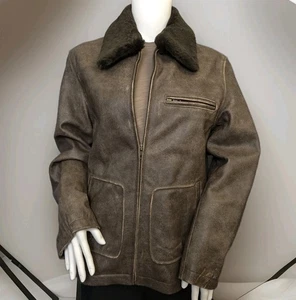 RARE LL BEAN Leather Aviator Jacket Women’s MP Brown Removable Sherpa Collar - Picture 1 of 16