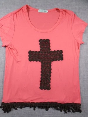 Top para mujer Southern Grace coral con cruz de encaje talla pequeña Foto 1 de 4