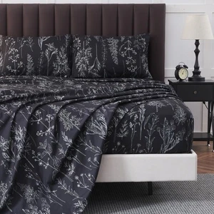 Lenzuola Grigio Nero King, Lenzuola con Tasca Profonda, 1800 Fili Pattrn Lenzuolo Letto... - Foto 1 di 7