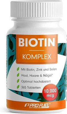 PROFUEL Biotin hochdosiert 10.000 mcg, 365 Tabletten Haar, Haut&Nägel- Biotin+Zink+Selen