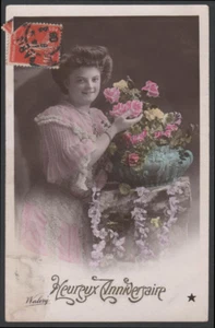 cartolina d'epoca-post card-BUON ANNIVERSARIO 1908 - Imagen 1 de 1