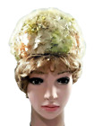 1950s Sears Millinery Womens Hat Pastel Flowers Green Veil Vintage Fashion 7318