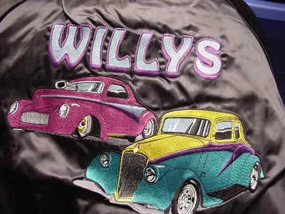 Chaqueta vintage "Willys" coche negra nailon bordada adulto grande  Foto 1 de 2