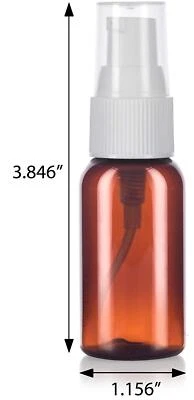 1 oz Amber Plastic Boston Round Bottle with White  Treatment Pump (12 Pack) - Image 1 of 4