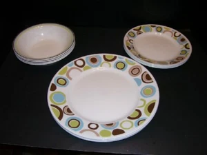 Corelle Retired Rola Dinnerware Set/4 circles brown blue dinner/luncheon/bowls - Picture 1 of 4